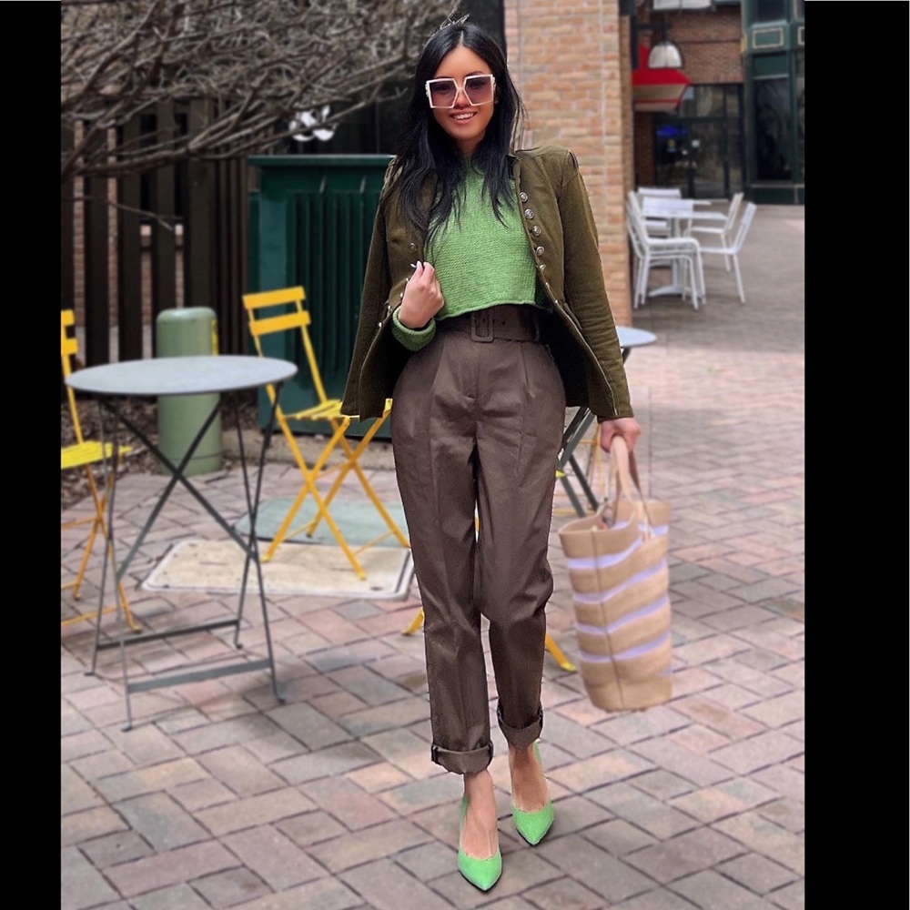 Ba&sh high pleated waist suit pants with detachable belt